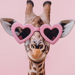 Give X , kaart A6 `Giraffe met hartjes zonnebril`