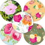 Sticker rond 35mm `Romantische bloemen` ( mix van 10 stuks )