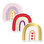 Sticker regenboog 60mmx55mm `Regenbogen goud roze rood hartjes ( mix van 10 stuks )