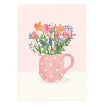 The Lemonbird, kaart A6 `Roze vaas met witte stippen en bos bloemen`