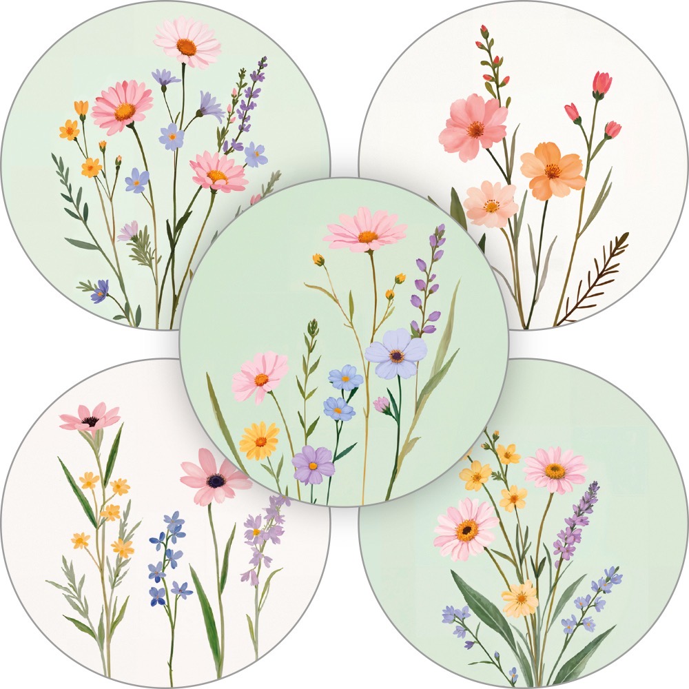 Afbeelding 4 Sticker rond 35mm `Plukbloemen` ( mix van 10 stuks ) - Afbeelding 1