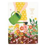 The Lemonbird, kaart A6 `Happy day to you` gieter bloemen vogeltjes tuinieren