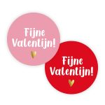 Sticker rond 40mm `Fijne valentijn!` roze rood  ( mix van 10 stuks )