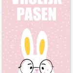 Give X , kadokaartje langwerpig `Vrolijk pasen` paashaasje roze geel