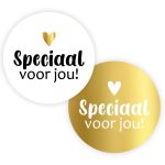 Sticker rond 50mm `Speciaal voor jou` zwart wit goud   ( mix van 10 stuks )