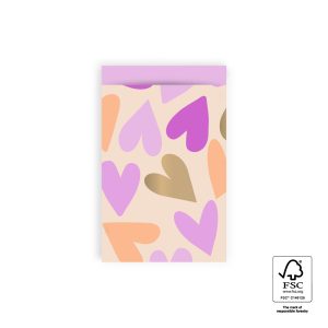 Kadozakje, Medium 12cmx19cm `Big hearts` goud /roze ( per stuk )