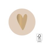Sticker rond 35mm , `Beige` met gouden hartje  ( per 10 stuks )
