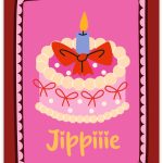 Sizzy , kaart A6 `Roze rode kaart met taart en kaarsje, Jippiiie!`