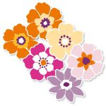 Sticker 45mmx45mm `Zomer bloemen` roze oranje geel lila ( mix van 10 stuks )