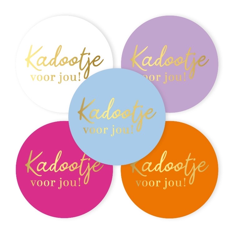 Afbeelding 12 Sticker rond 40mm `Kadootje voor jou` roze blauw lila oranje ( mix van 10 stuks ) - Afbeelding 1