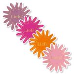 Sticker splash 50mm `Liefs!` roze oranje ( mix van 10 stuks )