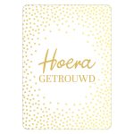 KP kaart A6 `Hoera getrouwd` gouden stippen op wit