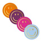 Sticker rond 40mm `Smiley` roze oranje blauw paars ( mix van 10 stuks )