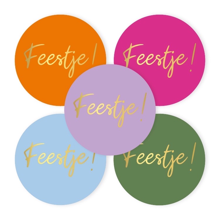 Afbeelding 22 Sticker rond 40mm `Feestje` roze lila blauw oranje groen ( mix van 10 stuks ) - Afbeelding 1