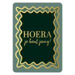KP kaart A6 `Hoera jij bent jarig!` licht donkergroen goud