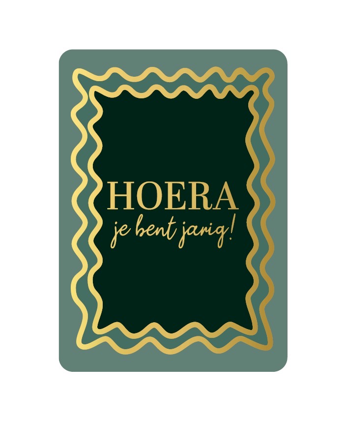 Afbeelding 3 (1) KP kaart A6 `Hoera jij bent jarig!` licht donkergroen goud - Afbeelding 1