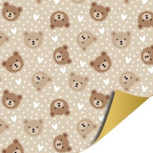 Kadopapier / inpakpapier `Beertje` bruin beige wit ( 30cmx1meter )