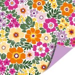 Kadopapier / inpakpapier `Zomerse bloemen` roze oranje geel groen lila ( 30cmx1meter )