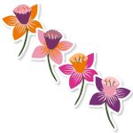 Sticker 40mmx50mm `Wild flower` roze oranje paars ( mix van 10 stuks )