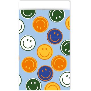 Kadozakje, Medium 12cmx19cm `Smileys op lichtblauw `( per stuk )