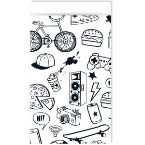 Kadozakje, Medium 12cmx19cm `Game on` zwart wit voetbal gamen pizza ( per stuk )