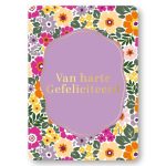 KP kaart A6 `Van harte gefeliciteerd` zomerse bloemen met lila