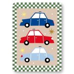 KP kaart A6 `Drie auto`s` groen geruit randje