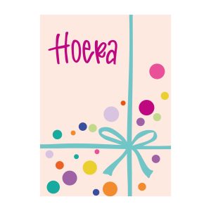 JUDITH maakt , A6 kaart `Hoera met strik en confetti`