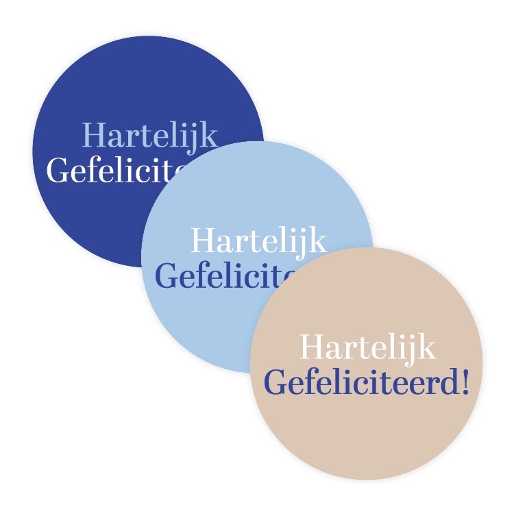 Afbeelding Sticker rond 40mm `Hartelijk gefeliciteerd` blauw lichtblauw beigegrijs ( mix van 10 stuks ) - Afbeelding 1