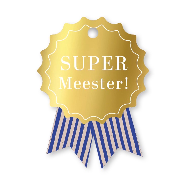 Afbeelding 2 Medaille , kaartje / kadolabel 48mmx65mm `Super meester`goud blauw - Afbeelding 1