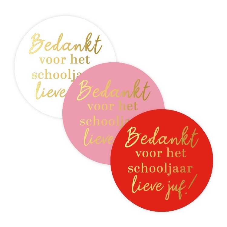 Afbeelding 3 Sticker rond 40mm `Bedankt voor het schooljaar lieve juf` rood roze wit ( mix van 10 stuks ) - Afbeelding 1