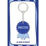 KP Sleutelhanger medaille 52,4mm x 38,4mm`Meester` blauw met lichtblauw