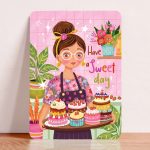 Aniet Illustration, kaart A6 `Have a sweet day` taarten op dienblad