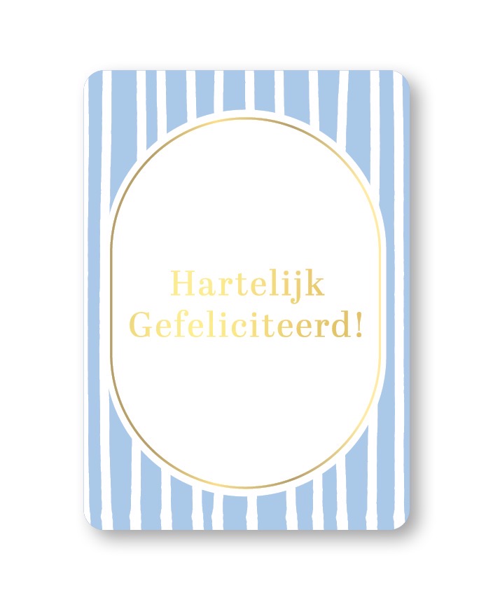 Afbeelding 14 (1) KP kaart A6 `Hartelijk gefeliciteerd!` blauw wit streepje - Afbeelding 1