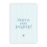 Wensjegeluk, dubbele wenskaart `Hoera een jongetje` blauw streepje
