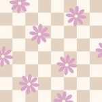 Vol liefs , A6 ansichtkaart `Beige ruitjes met lila bloem`
