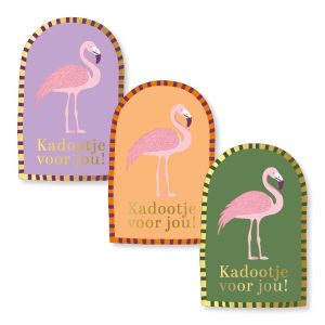 KP Sticker 40mmx60mm`Flamingo`kadootje voor jou ( mix van 10 stuks )