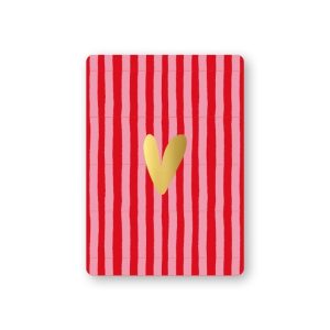 KP klein kaartje A7 , `Streepje roze / rood met gouden hartje`