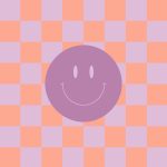 Vol liefs , A6 ansichtkaart `Smiley` paars / zalm ruitjes