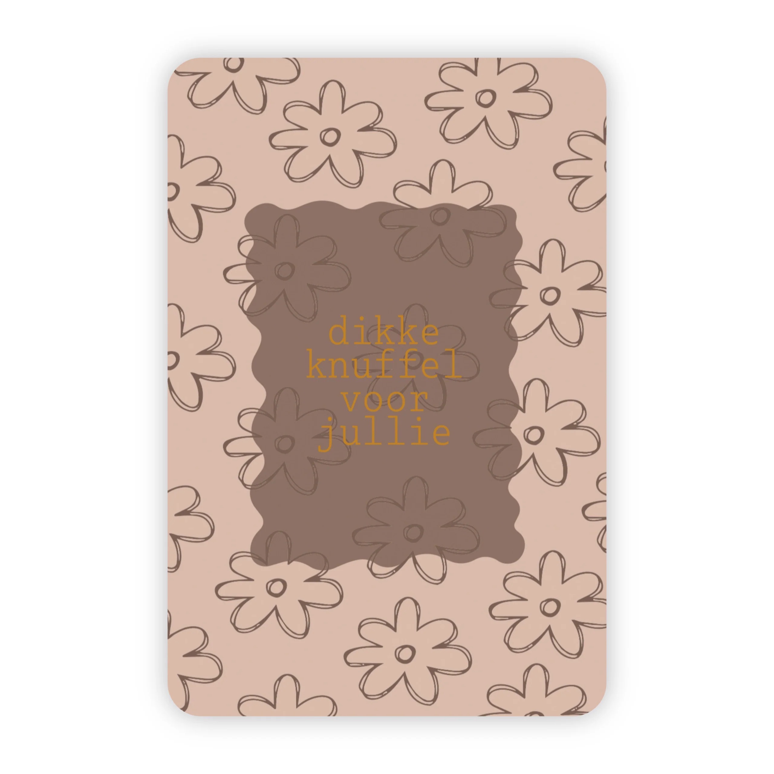 Afbeelding Wensjegeluk, kaart A6 met goud accent `Dikke knuffel voor jullie` beige bruin met bloemetjes - Afbeelding 1