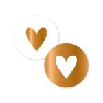 Sticker rond 40mm `Brons met wit hartje en andersom` (mix van 10 stuks)