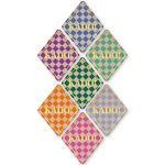 Sticker ruit 40mmx50mm `Kado` ruitjes paars blauw roze oranje groen geruit ( mix van 10 stuks)