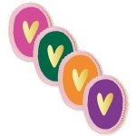 Sticker ovaal 42mmx55mm `Gouden hartje in paars oranje groen roze`(mix van 10 stuks)