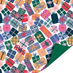 Kadopapier / inpakpapier `Kleurrijke kadootjes met strik` roze oranje geel groen lila blauw ( 30cmx1meter )