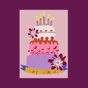 Pose Mandarine , A6 ansichtkaart `Happy Birthday` taart met kaarsjes