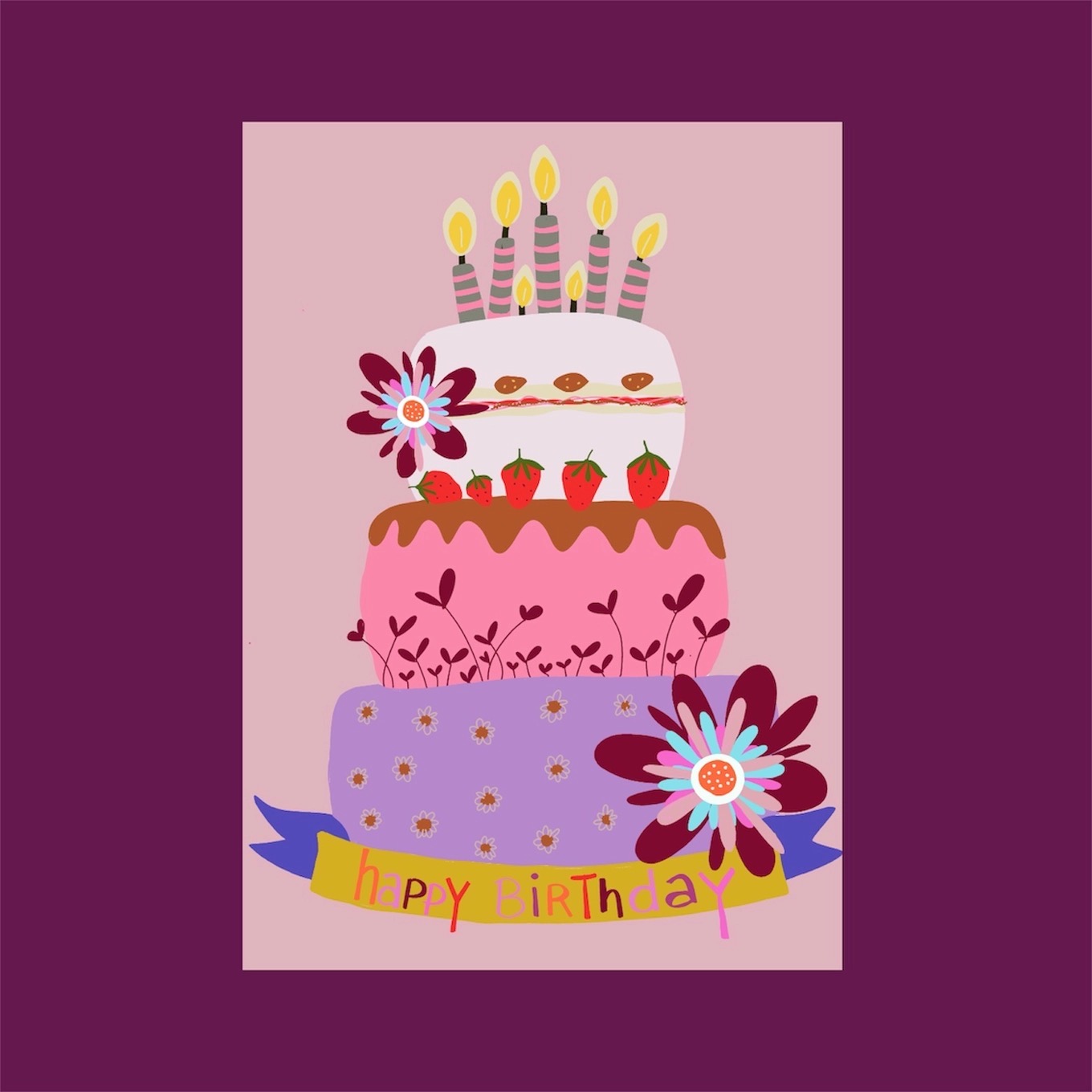 Afbeelding Pose Mandarine , A6 ansichtkaart `Happy Birthday` taart met kaarsjes - Afbeelding 1
