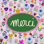 Pose Mandarine , A6 ansichtkaart `Merci` kleurrijke drukke bloemenprint