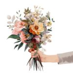 Mookstories , A6 ansichtkaart `Boeket bloemen in hand`