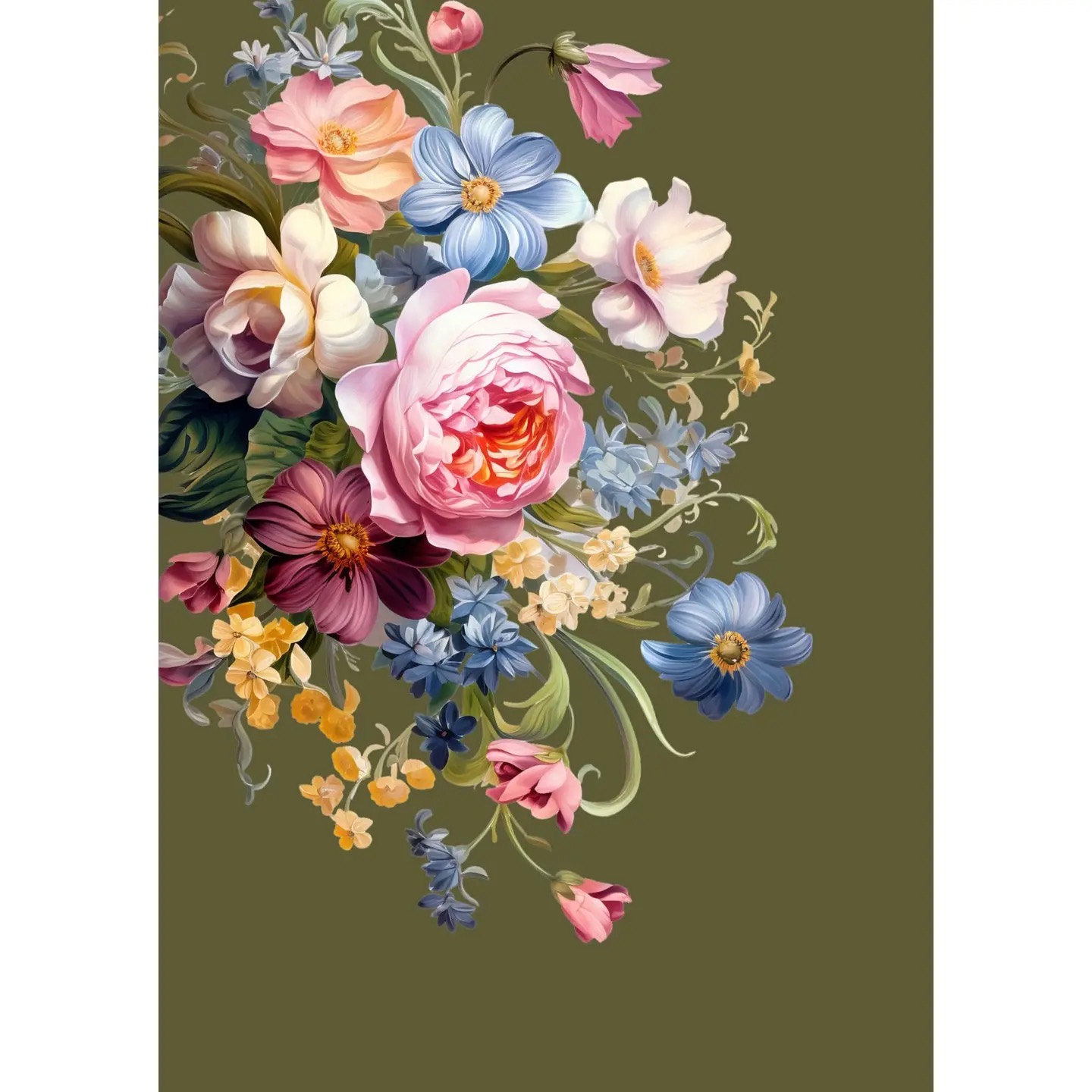 Afbeelding 27 Mookstories , A6 ansichtkaart `Vintage bloemen op donkergroene basis` - Afbeelding 1